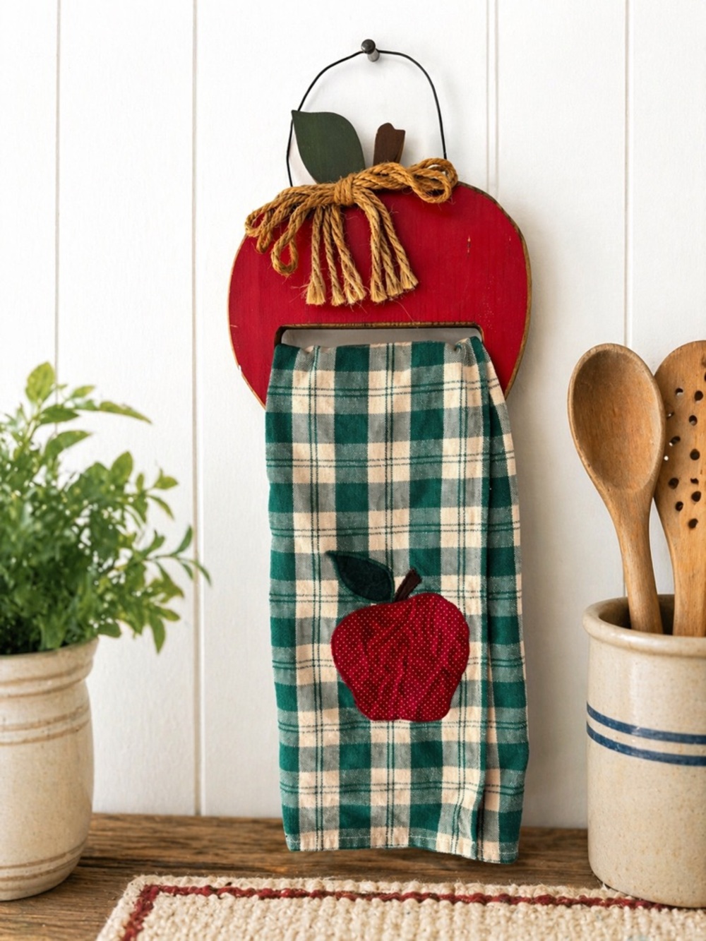Farmhouse Apple Kitchen Towel Holder 🍎 Rustic Wall Decor Cottagecore